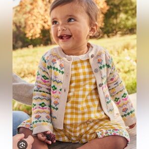 Flower Fair Isle Cardigan Oatmeal Marl Multi Flower